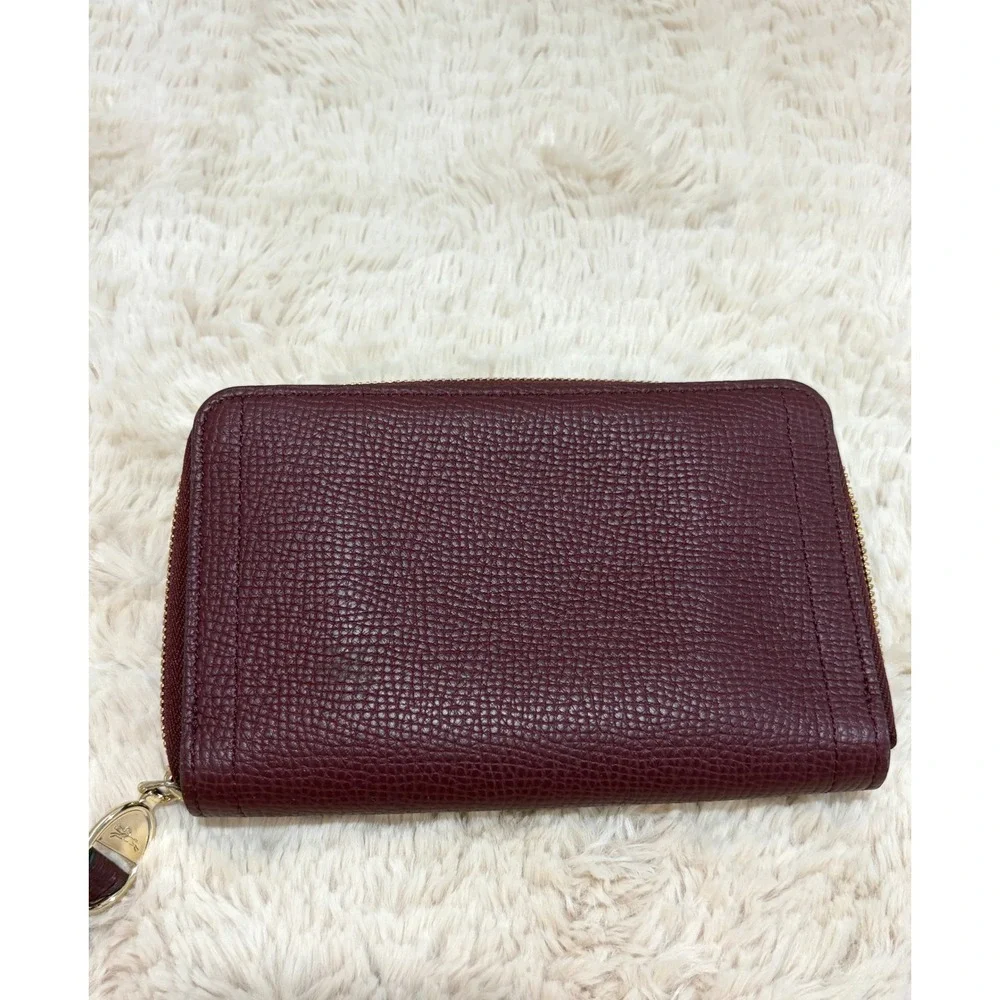 Longchamp Le Foulonne Medium Zip Around Wallet Wine Burgundy Leather Parisian